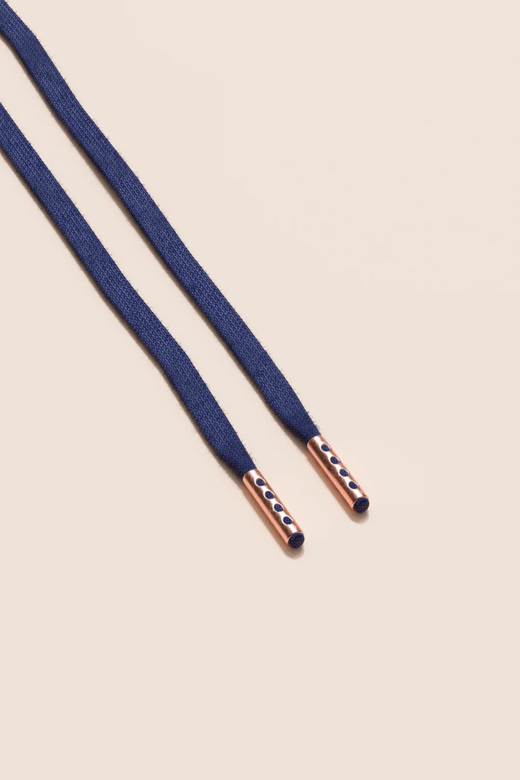 Senkels Dark Blue 3mm Flat Waxed Shoelaces with Rose Gold Aglets