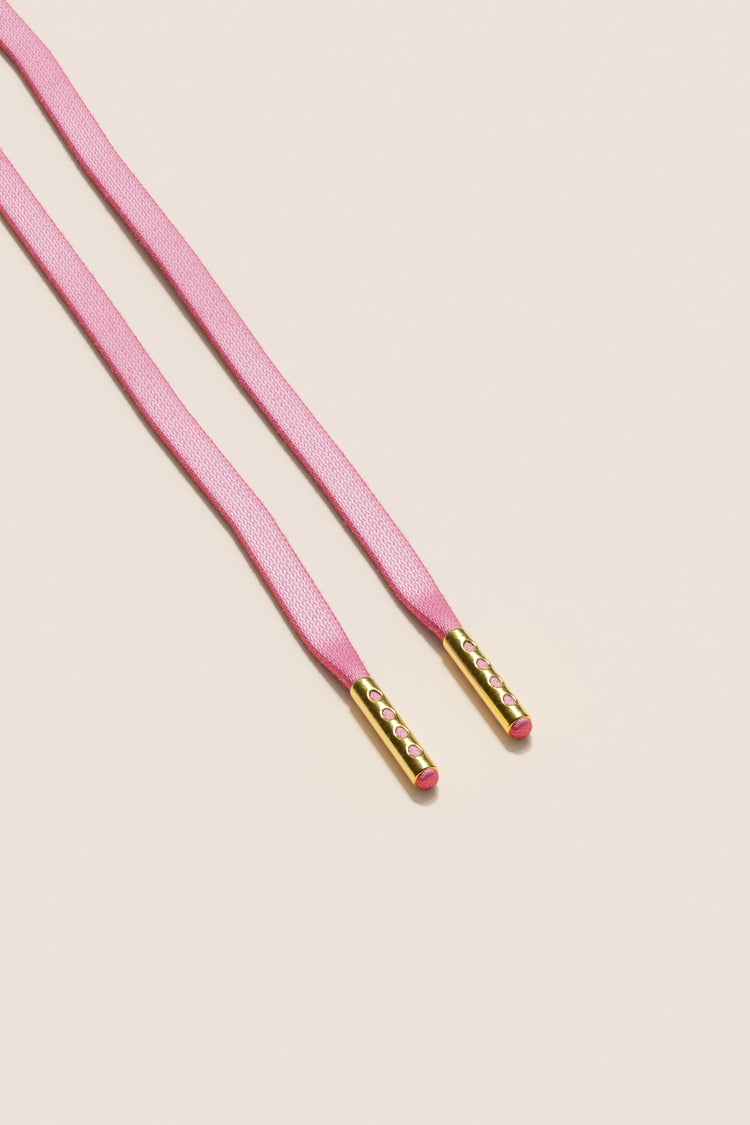 Senkels Flamingo Pink 3mm Flat Waxed Shoelaces with Gold Aglets