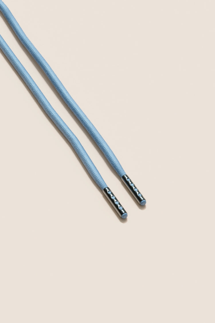 Senkels Light Blue 4mm Round Waxed Shoelaces with Black Nickel Aglets