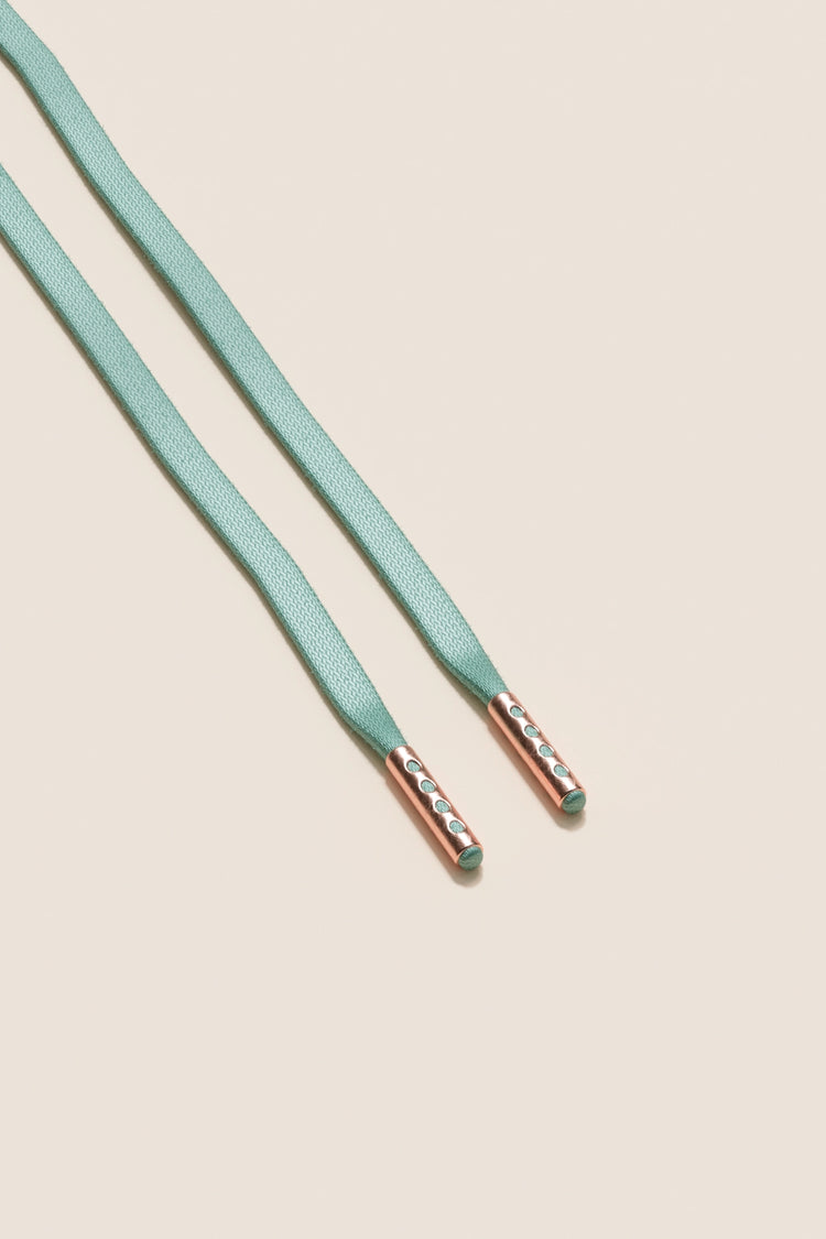 Senkels Mint Green 3mm Flat Waxed Shoelaces with Rose Gold Aglets