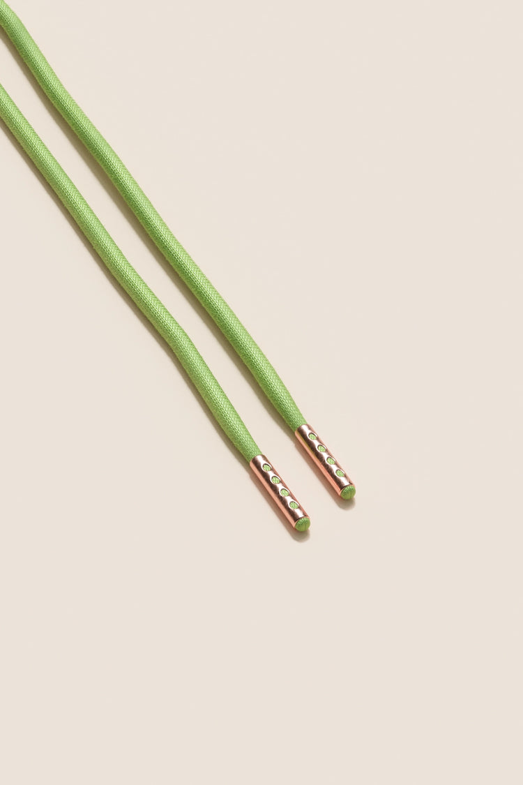 Senkels Pastel Green 4mm Round Waxed Shoelaces with Rose Gold Aglets