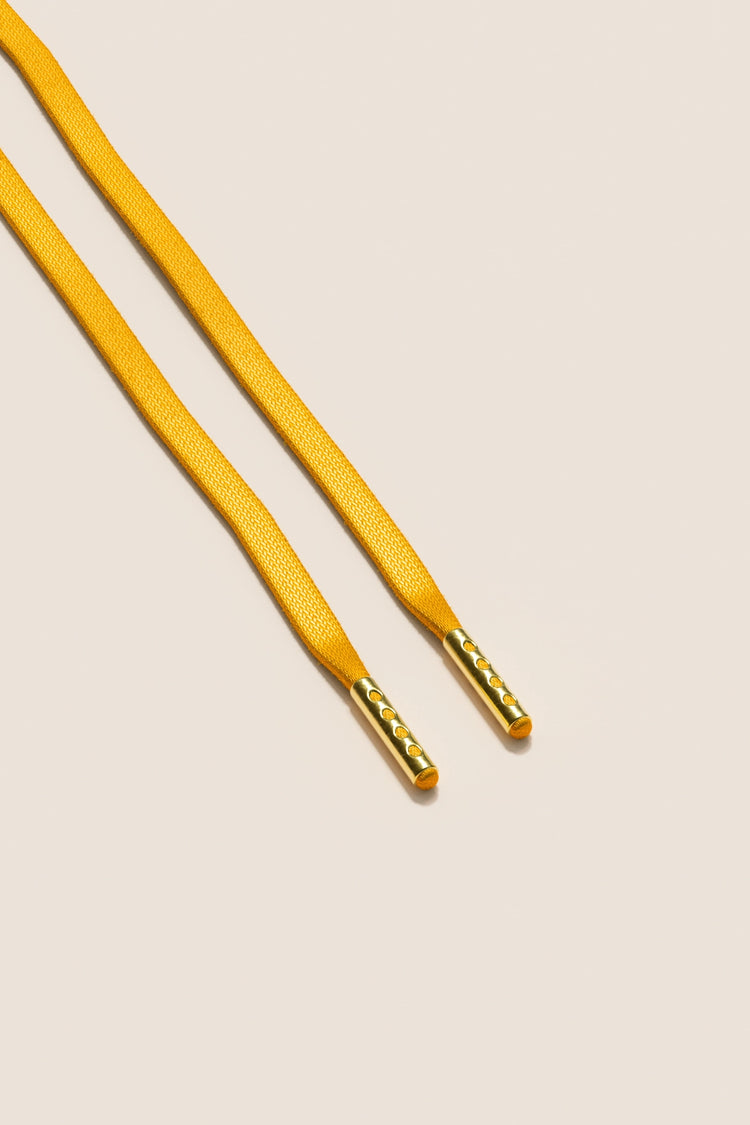 Senkels Yellow 3mm Flat Waxed Shoelaces with Gold Aglets